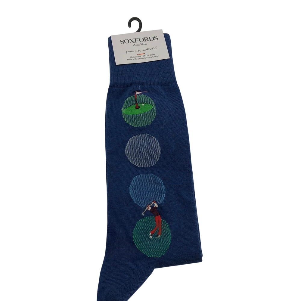 NWT Soxfords Golf Socks Mid Calf Mens One Size (8-13) Blue Pima Cotton Blend